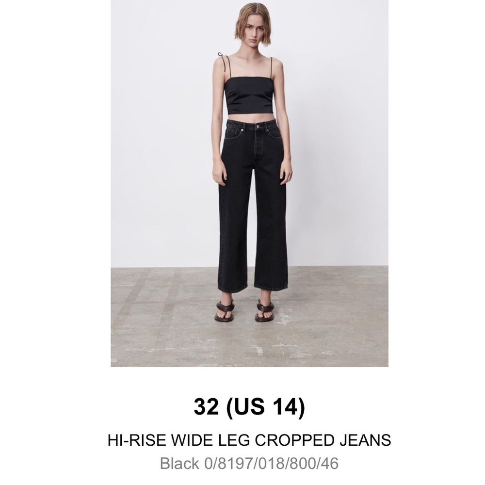 Zara Hi-Rise Wide Leg Black Jean Culottes Size 14